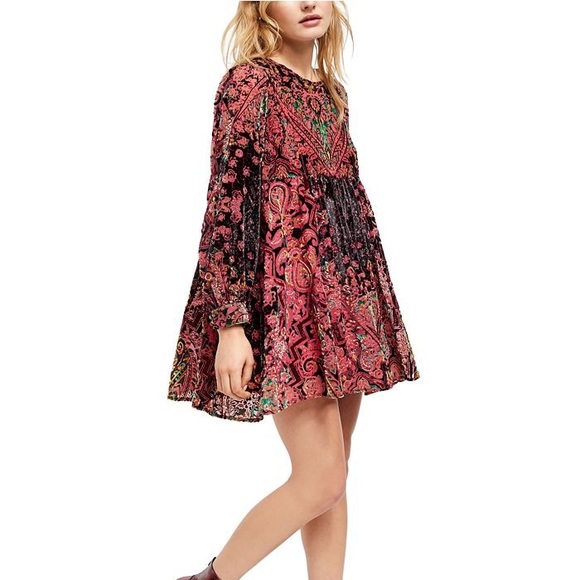 SOLD Free People - Mirror Mirror Velvet Mini Long Sleeves Dress - Picture 1 of 11